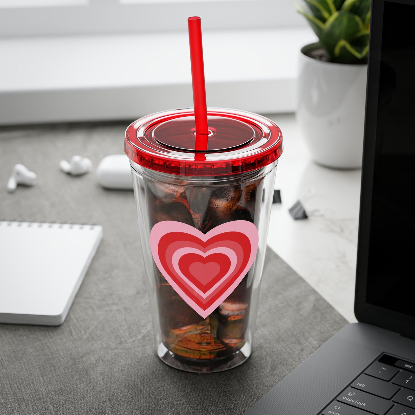 Red Y2K Heart Tumbler with Straw, 16oz