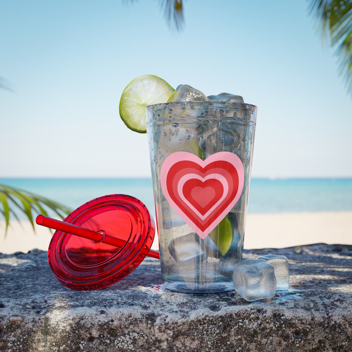 Red Y2K Heart Tumbler with Straw, 16oz