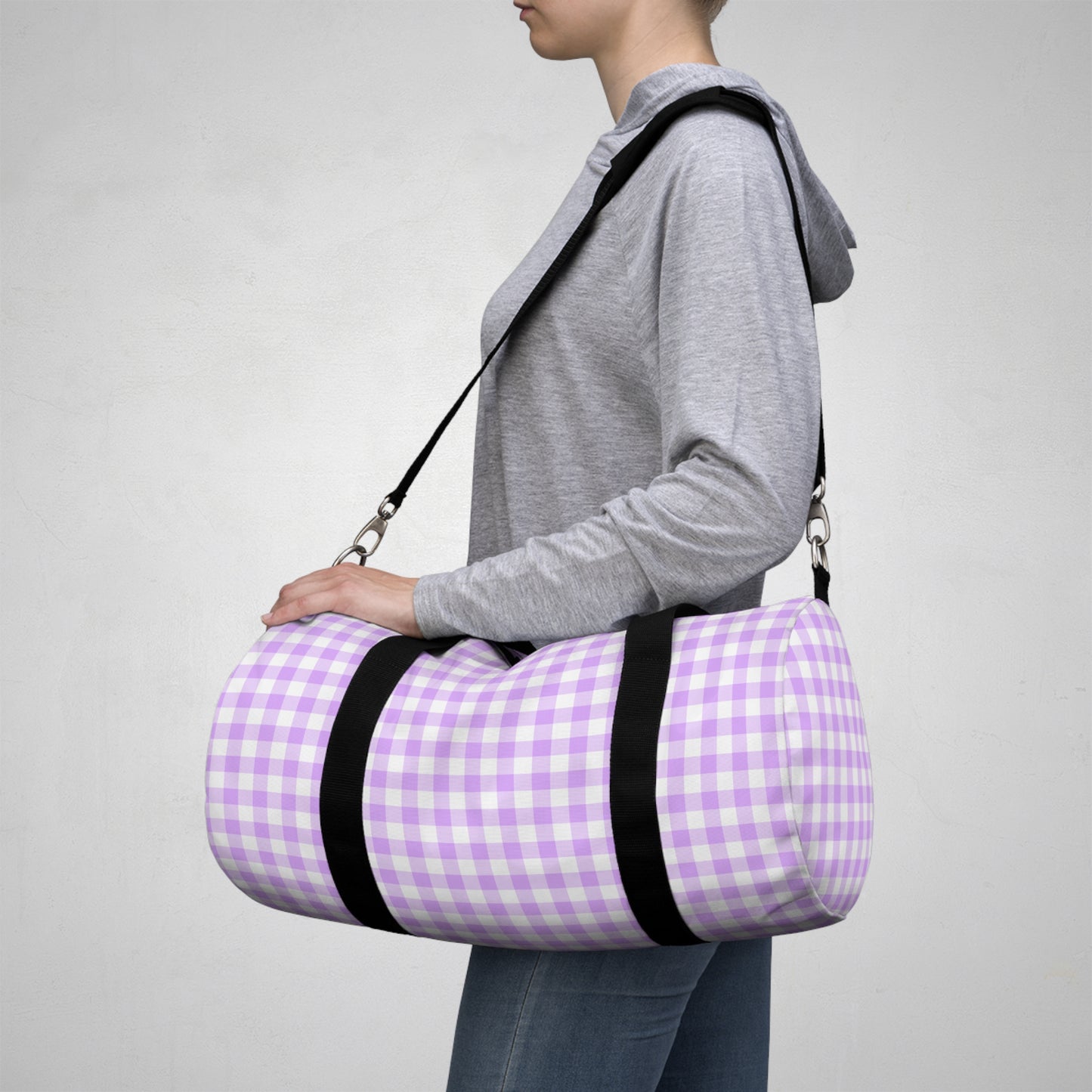 Lavender Gingham Duffel Bag