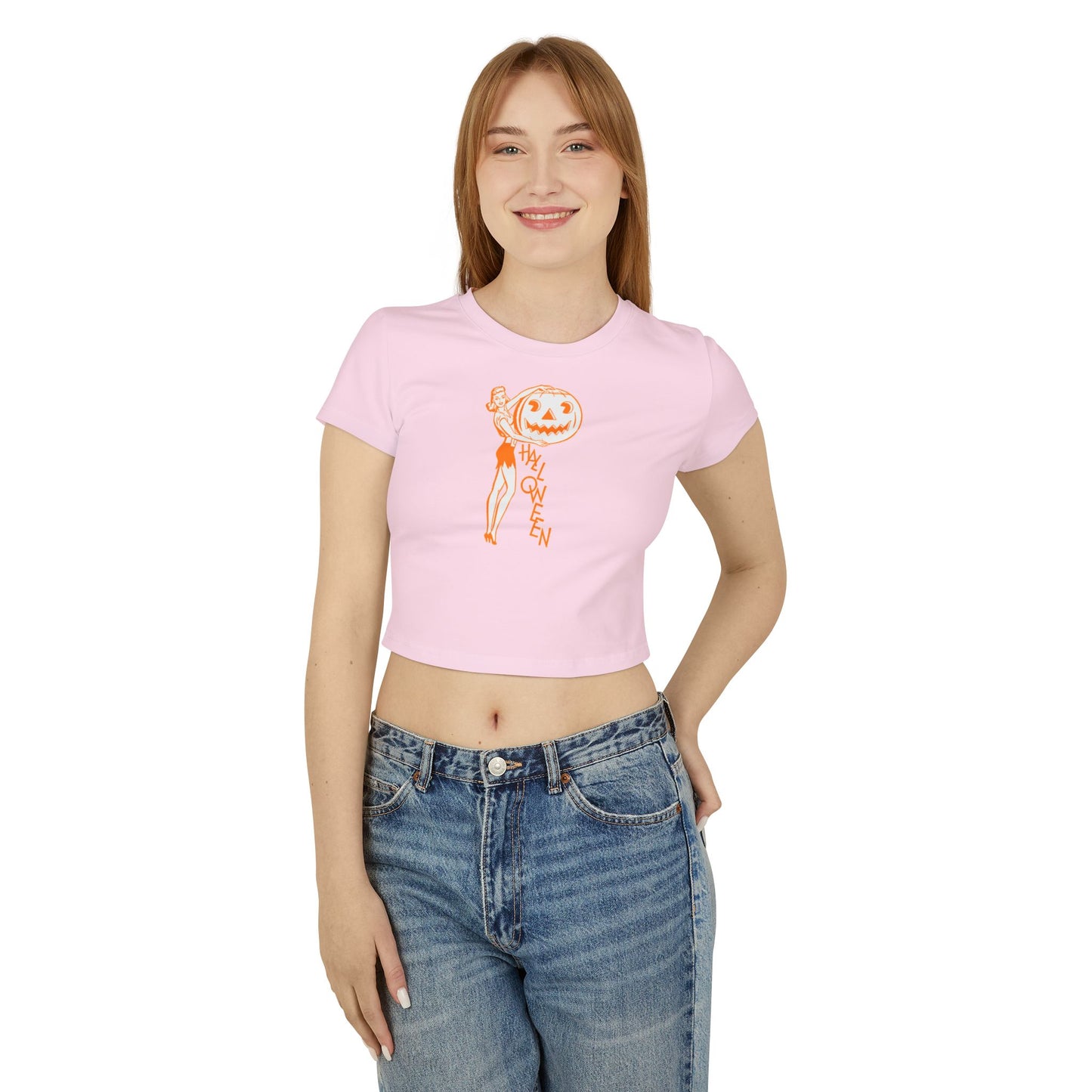 Orange Retro Lady with Pumpkin Organic Cotton Baby Tee