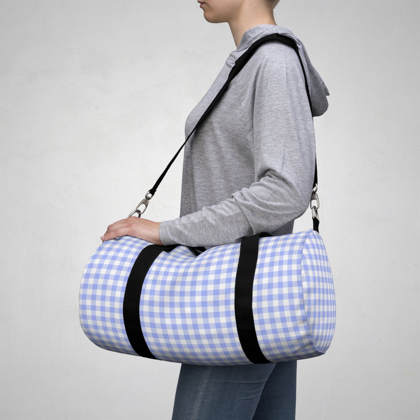 Blue Gingham Duffel Bag