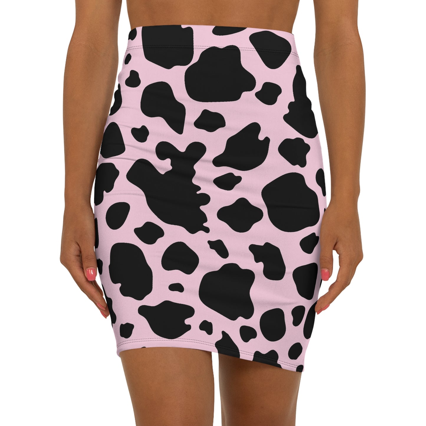 Black and Light Pink Cow Print Mini Skirt
