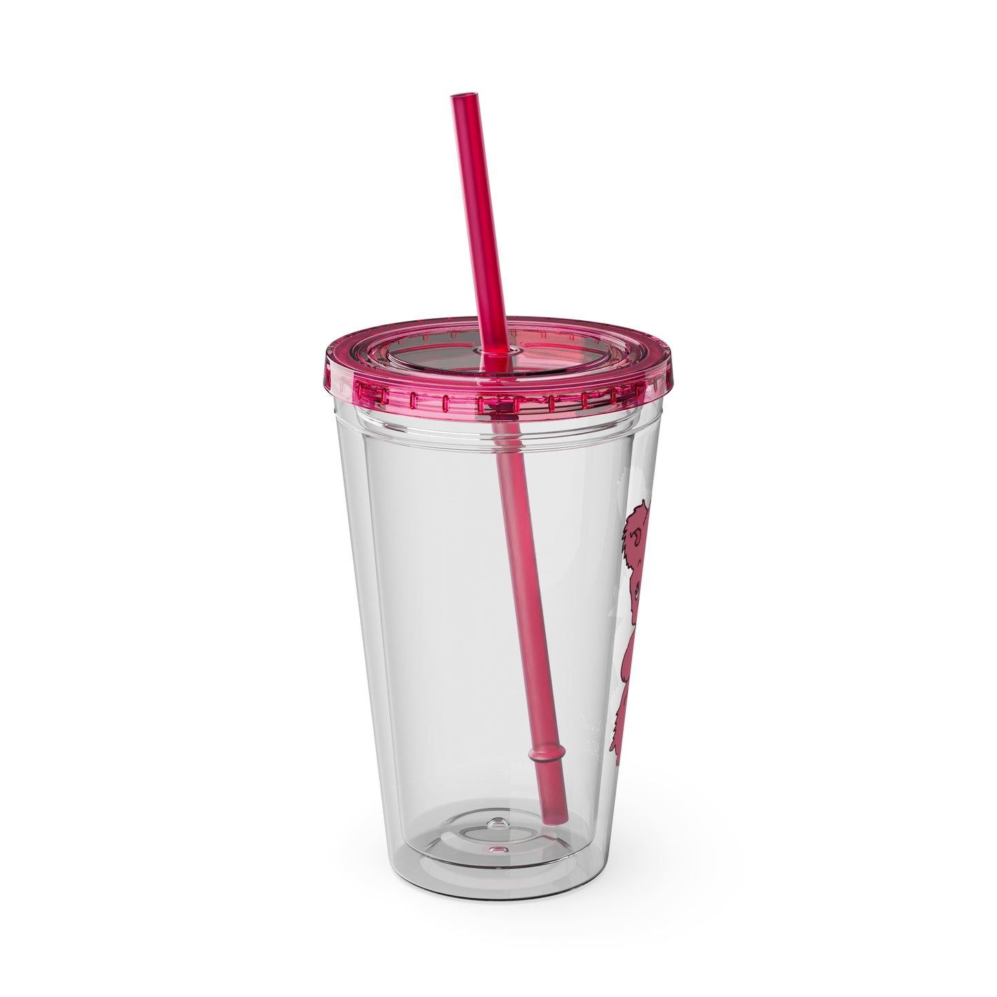 Pink Bear Tumbler with Straw, 16oz