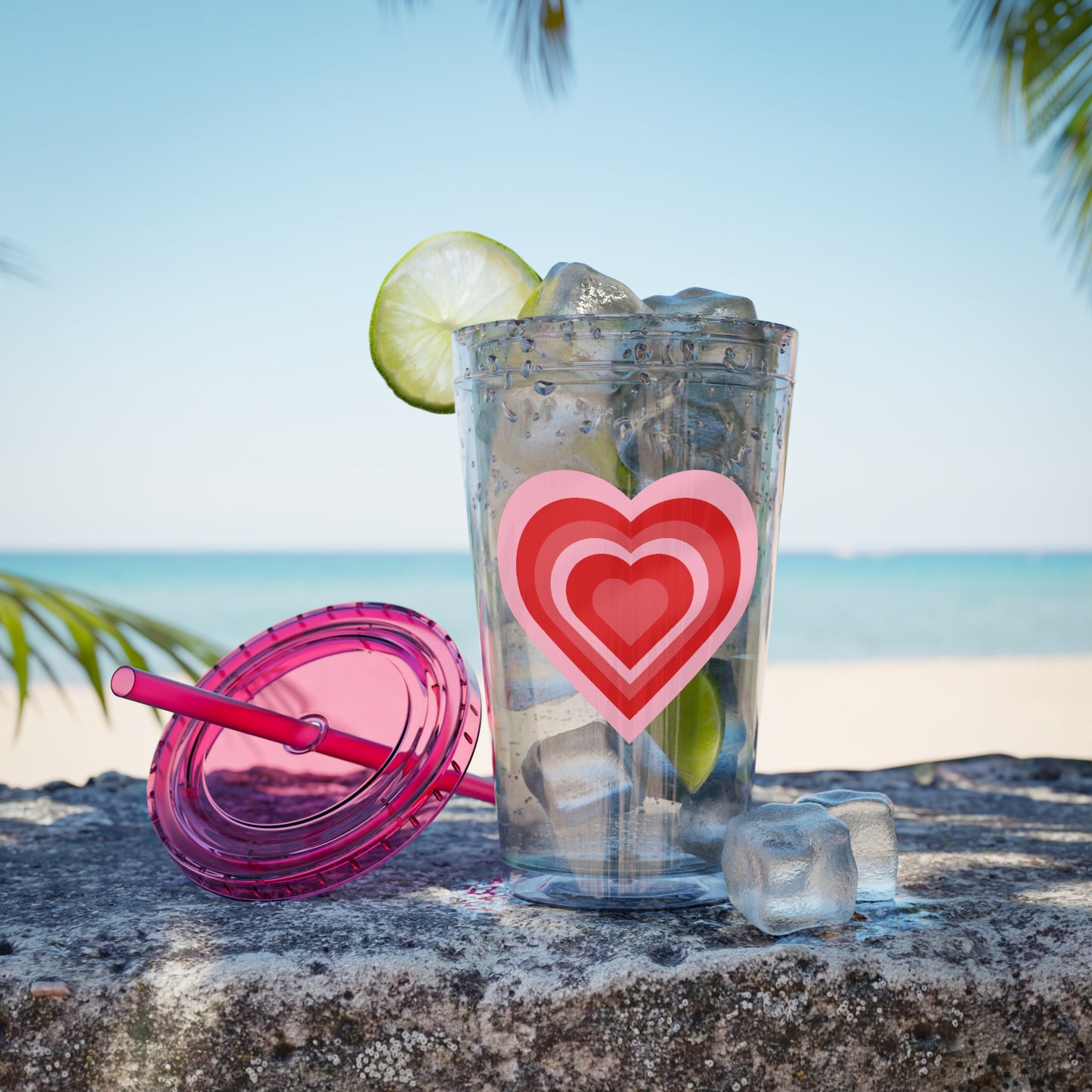 Red Y2K Heart Tumbler with Straw, 16oz