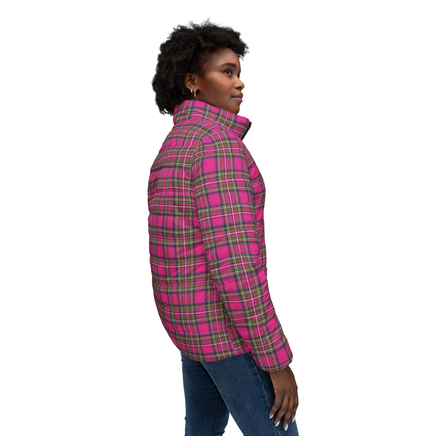Pink and Green Plaid Quilted Coat