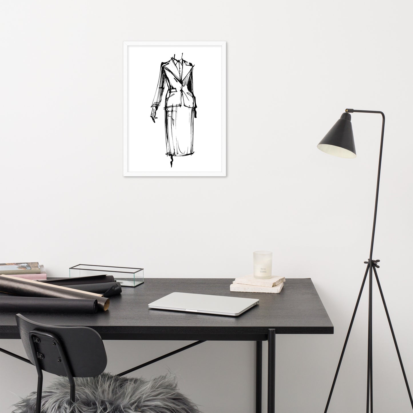 Black Blazer and Skirt Suit Fashion Sketch