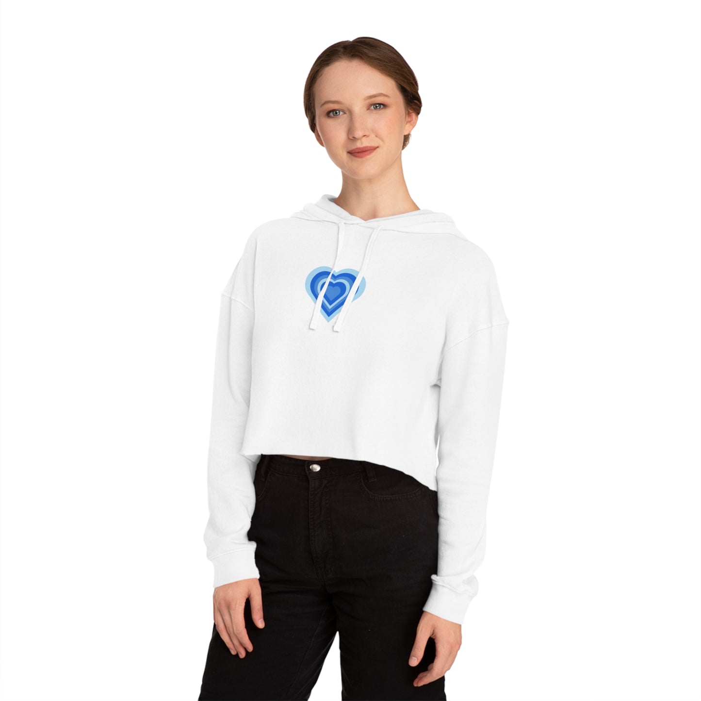 Blue Y2K Heart Cropped Hooded Sweatshirt