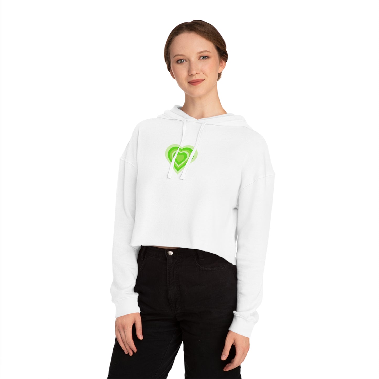 Green Y2K Heart Cropped Hooded Sweatshirt