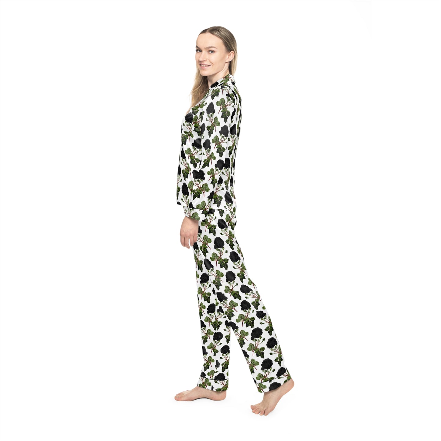 Black Roses Satin Pajamas