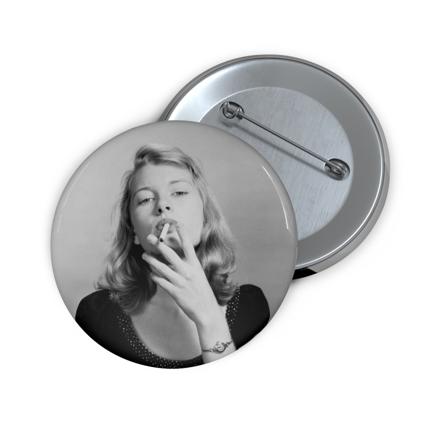 Girl Smoking A Cigarette Pin Button