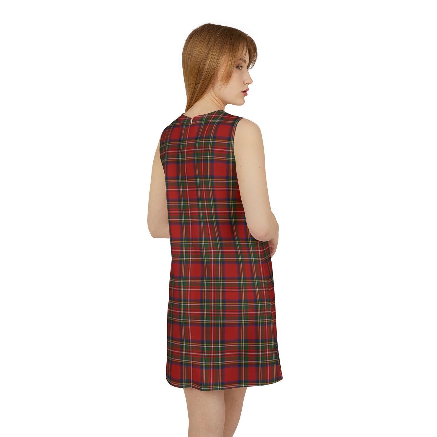 Red Plaid A-Line Sleeveless Dress