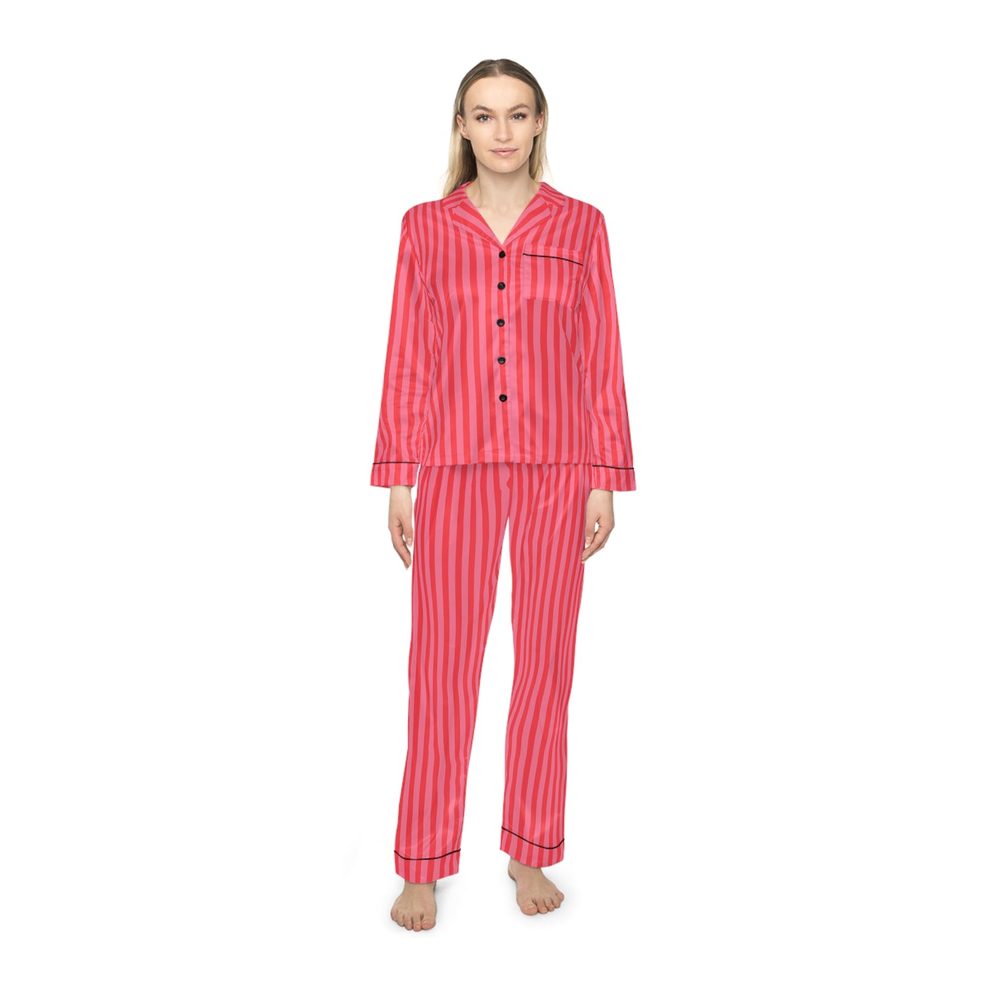 Strawberry Pink Stripe Satin Pajamas