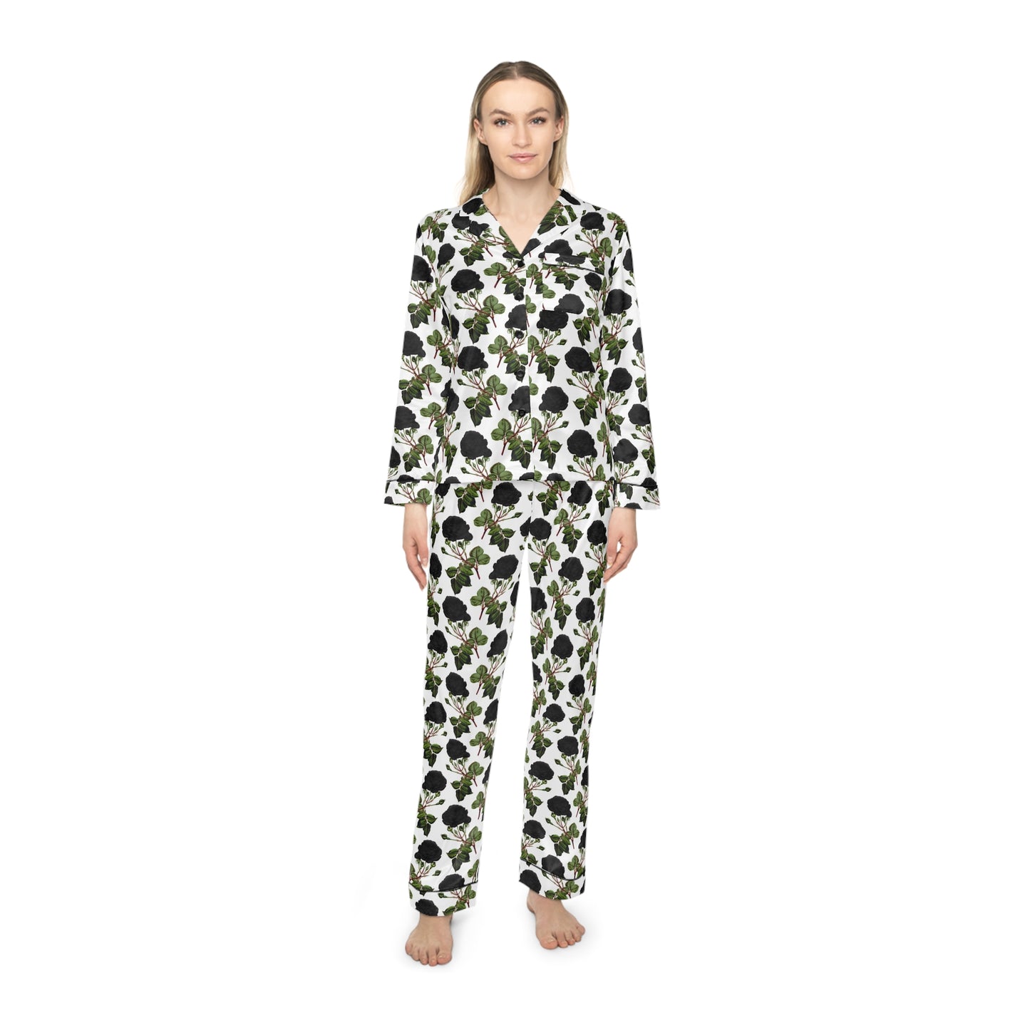 Black Roses Satin Pajamas