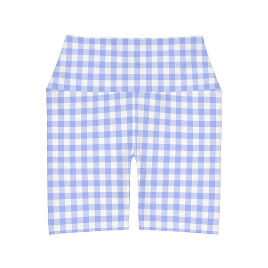 Blue Gingham High Waisted Yoga Shorts