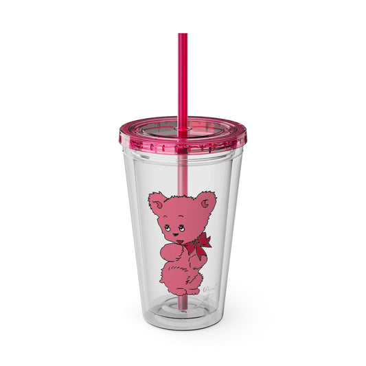 Pink Bear Tumbler with Straw, 16oz