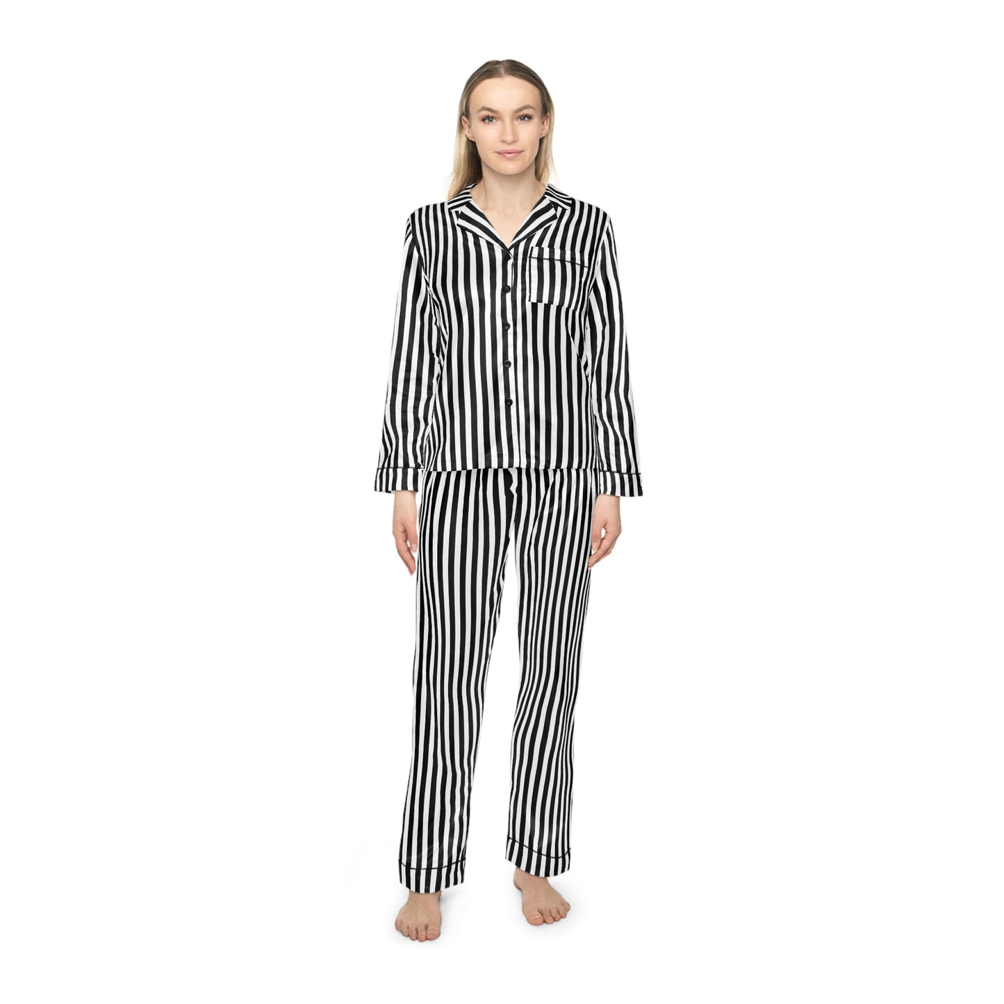 Black and White Stripe Satin Pajamas