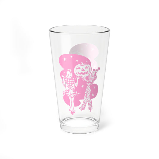 Retro Ladies with Pumpkin Drinking Glass in Pastel Pink