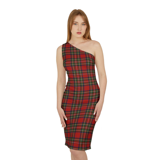 Red Plaid One Shoulder Dress