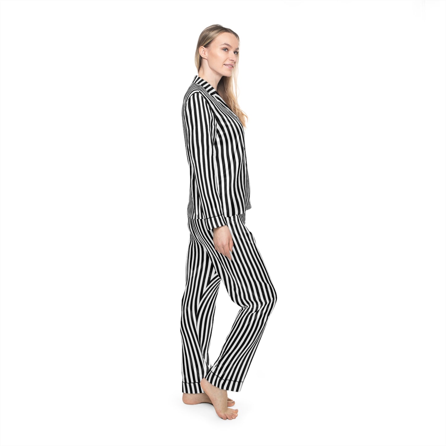 Black and White Stripe Satin Pajamas