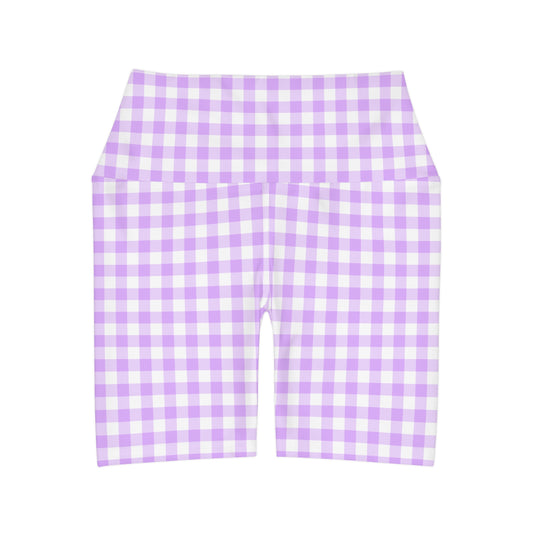 Lavender Gingham High Waisted Yoga Shorts