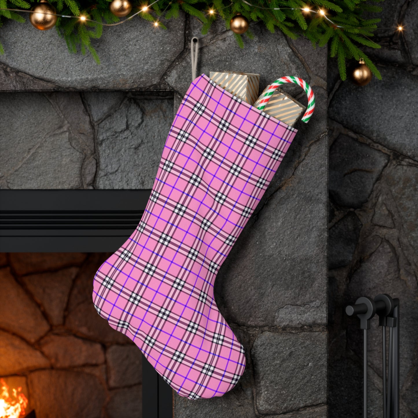 Pink Plaid Christmas Stocking