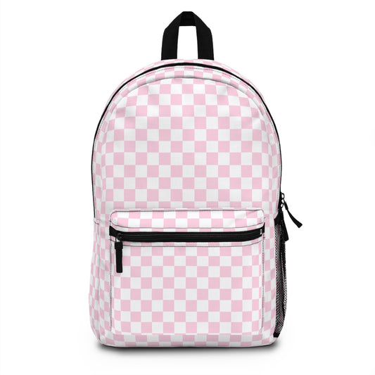 Pink and White Check Backpack