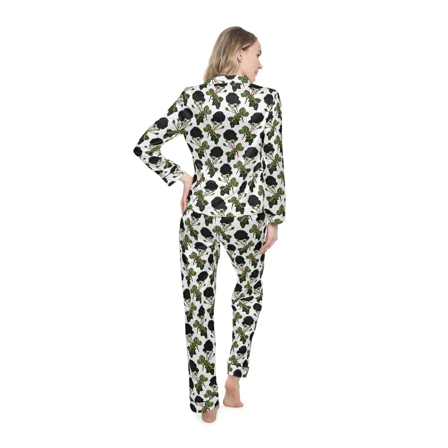 Black Roses Satin Pajamas