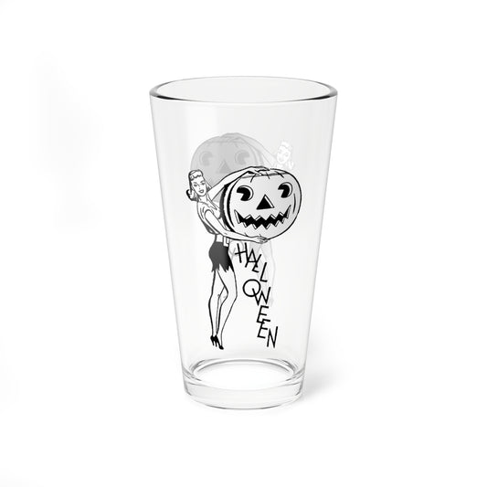 Retro Lady with Pumpkin Halloween Drinking Glass