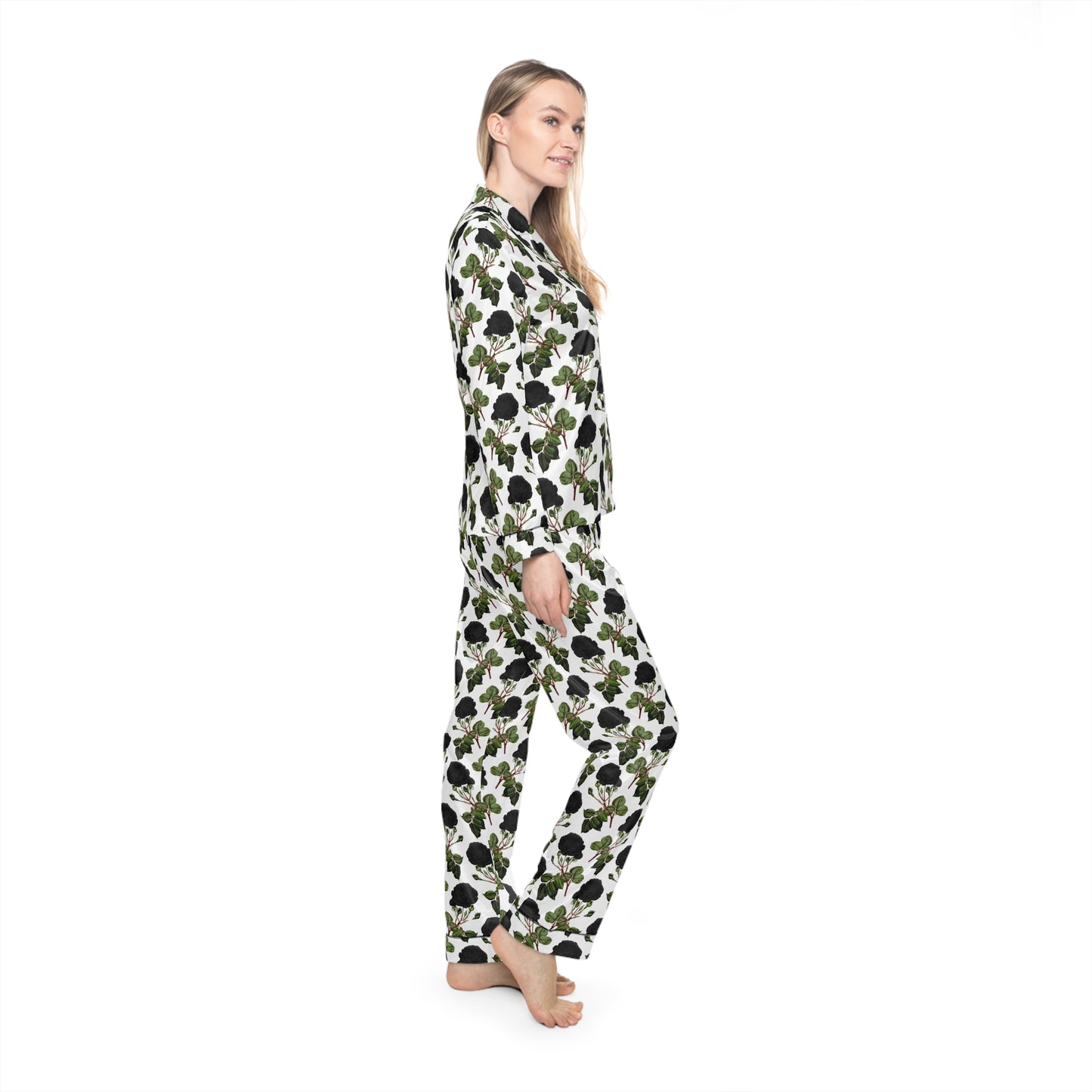 Black Roses Satin Pajamas