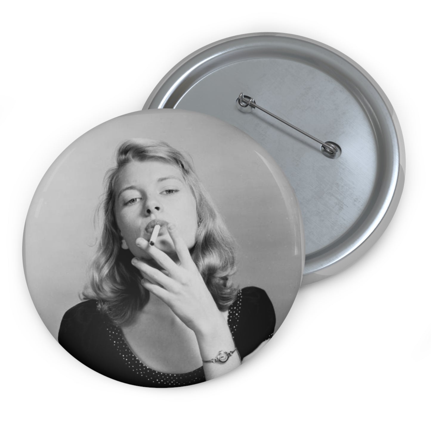 Girl Smoking A Cigarette Pin Button