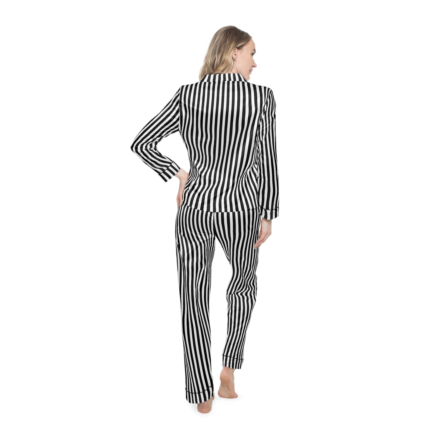 Black and White Stripe Satin Pajamas