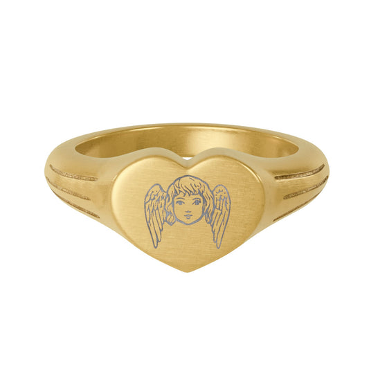 Cupid Heart Engraved Signet Ring