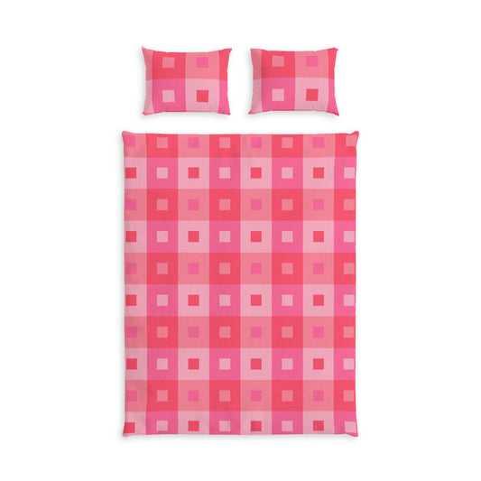 Pink Rectangles Cotton Bed Set