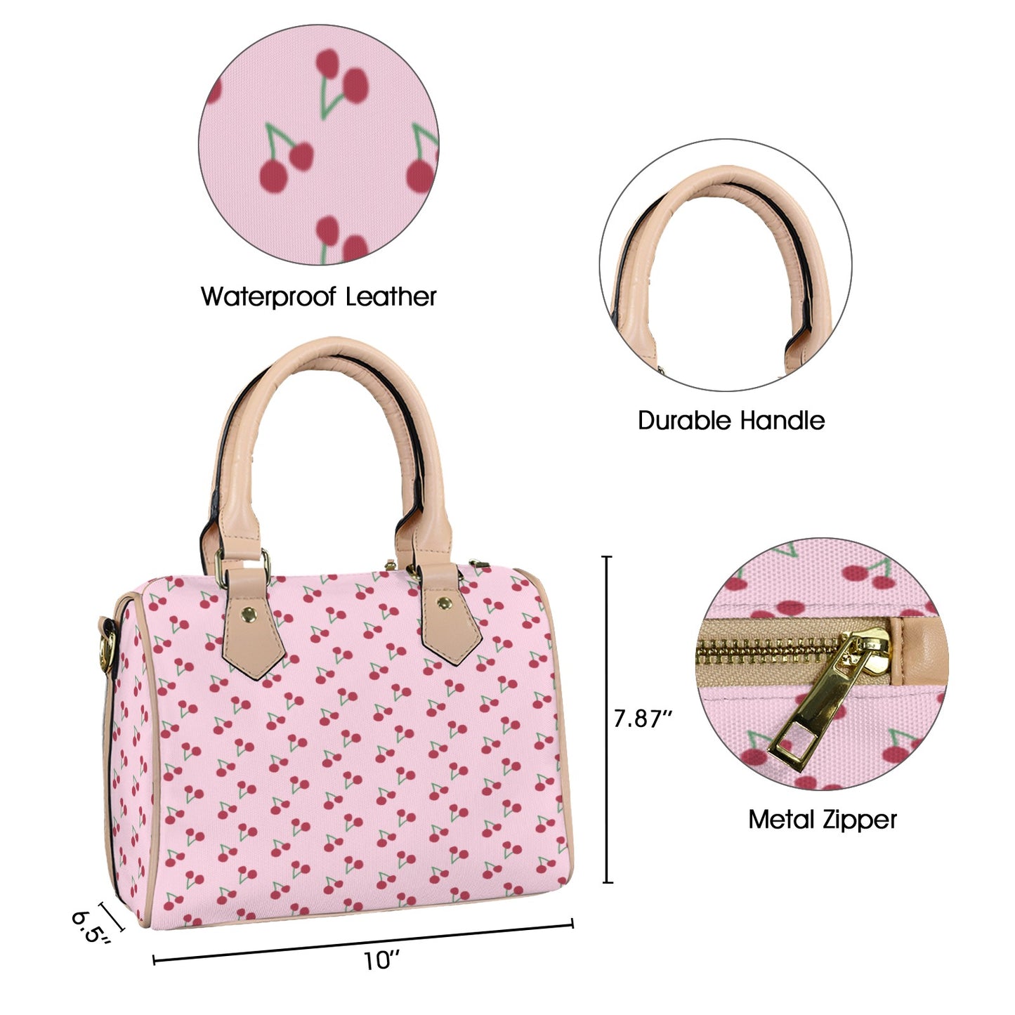 Pink Cherry Print Handbag