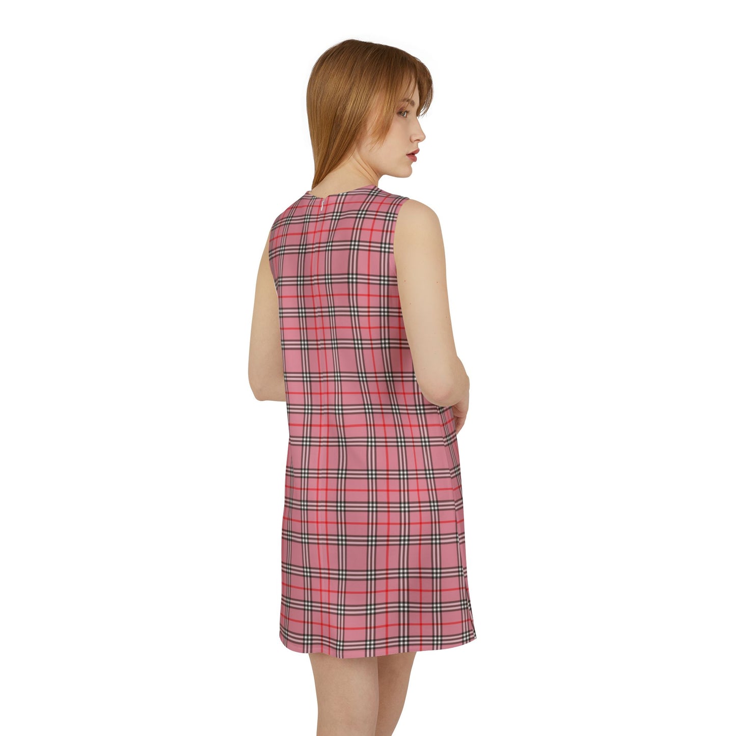 Pink Plaid A-Line Sleeveless Dress