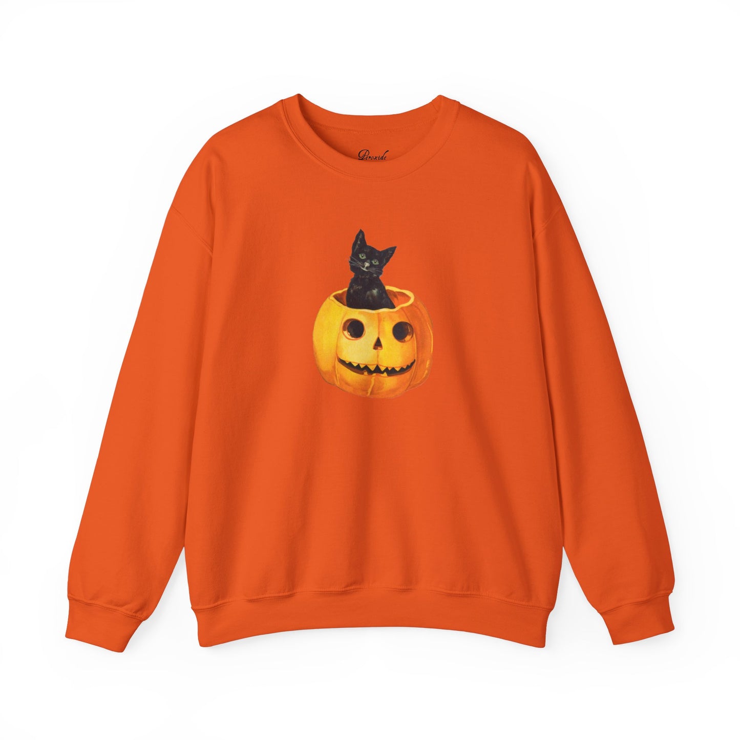 Black Cat in Jack O'Lantern Sweatshirt