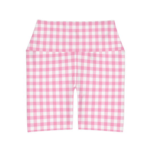 Pink Gingham High Waisted Yoga Shorts