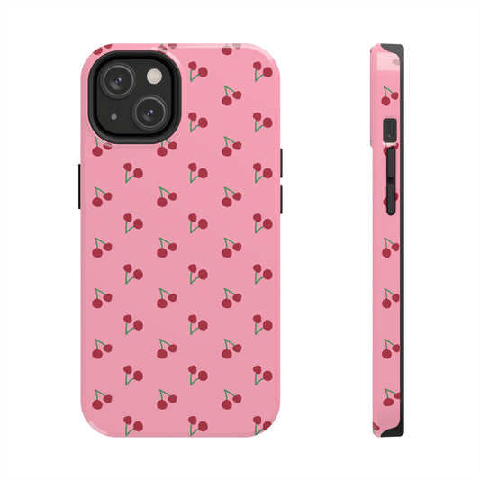 Pink Cherry Print Tough Phone Case