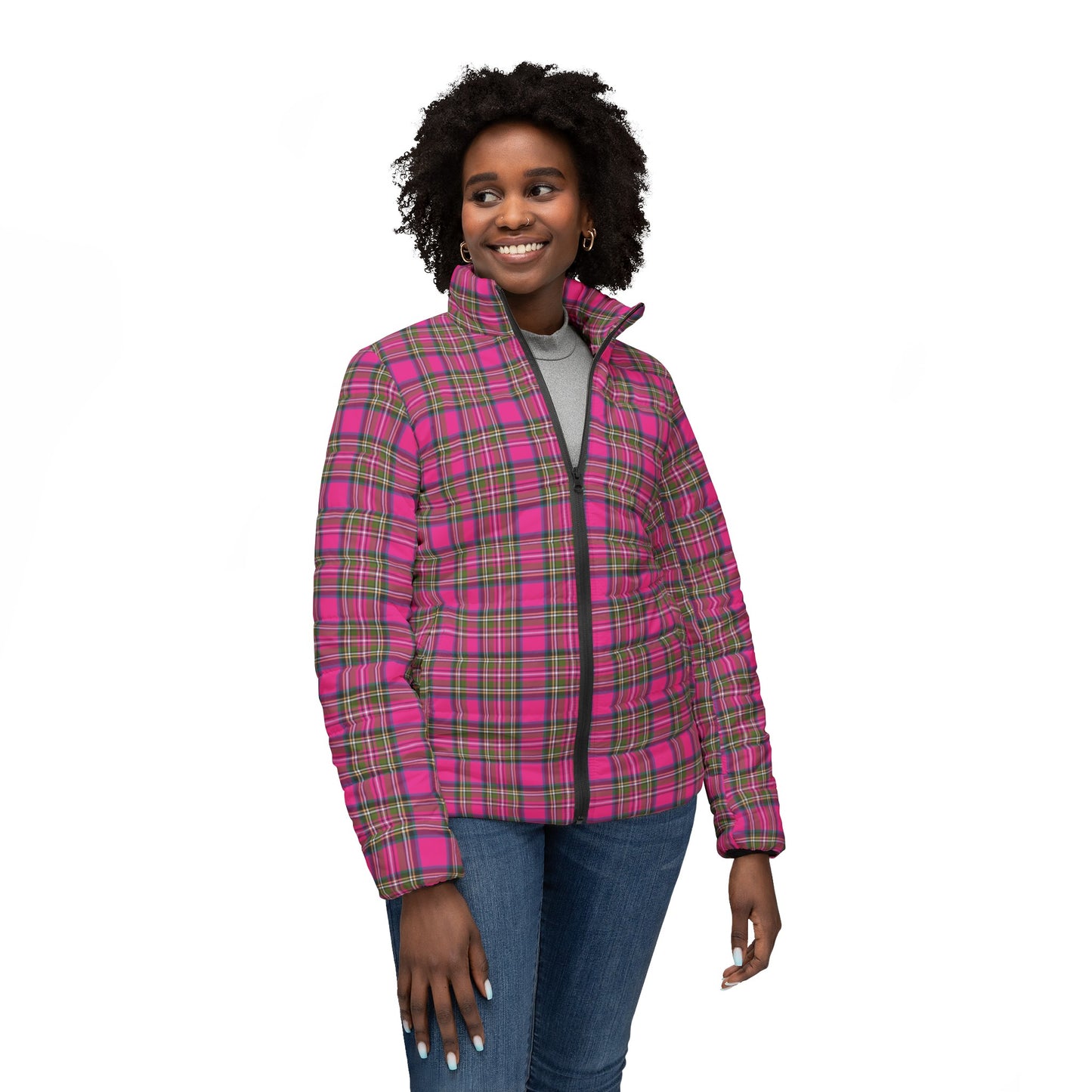 Pink and Green Plaid Quilted Coat