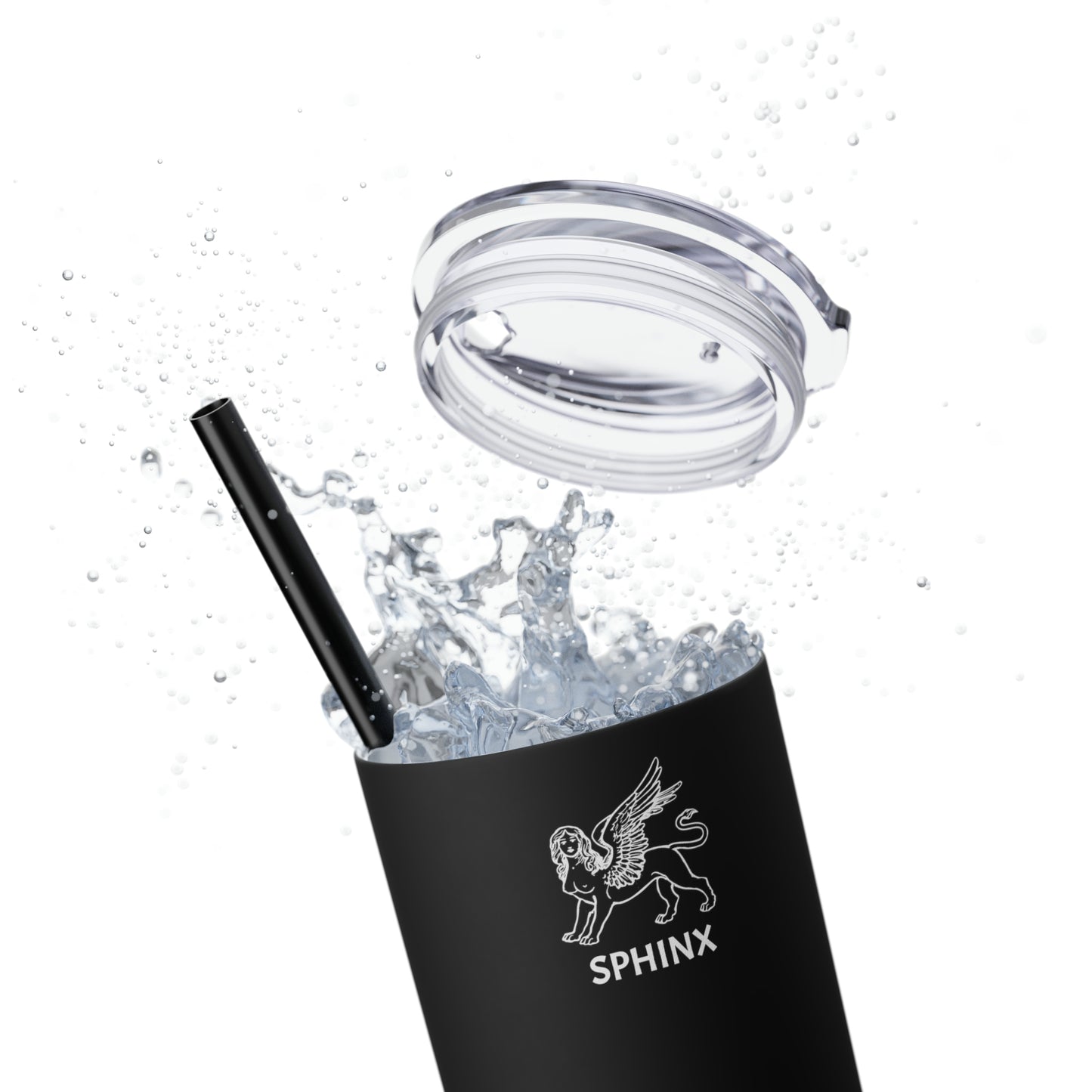 Sphinx White Logo Skinny Tumbler with Straw, 20oz