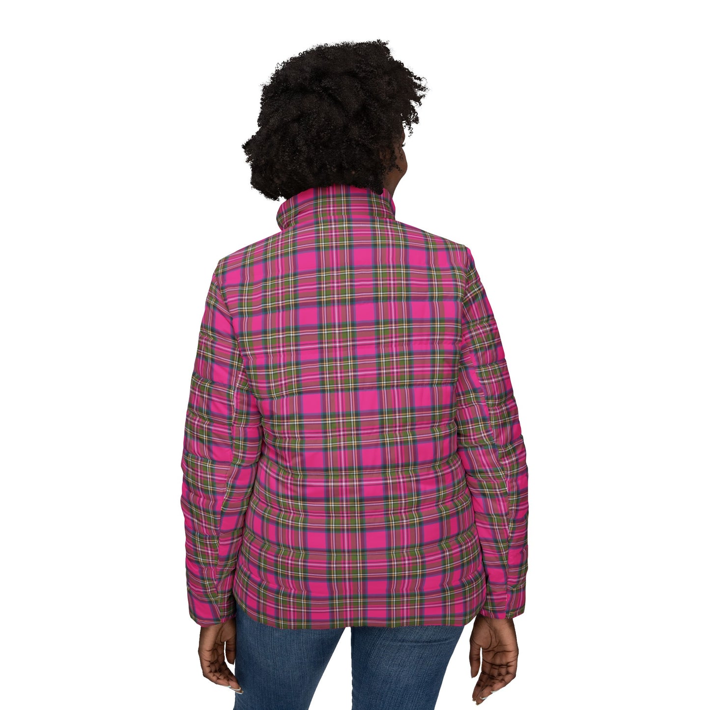 Pink and Green Plaid Quilted Coat