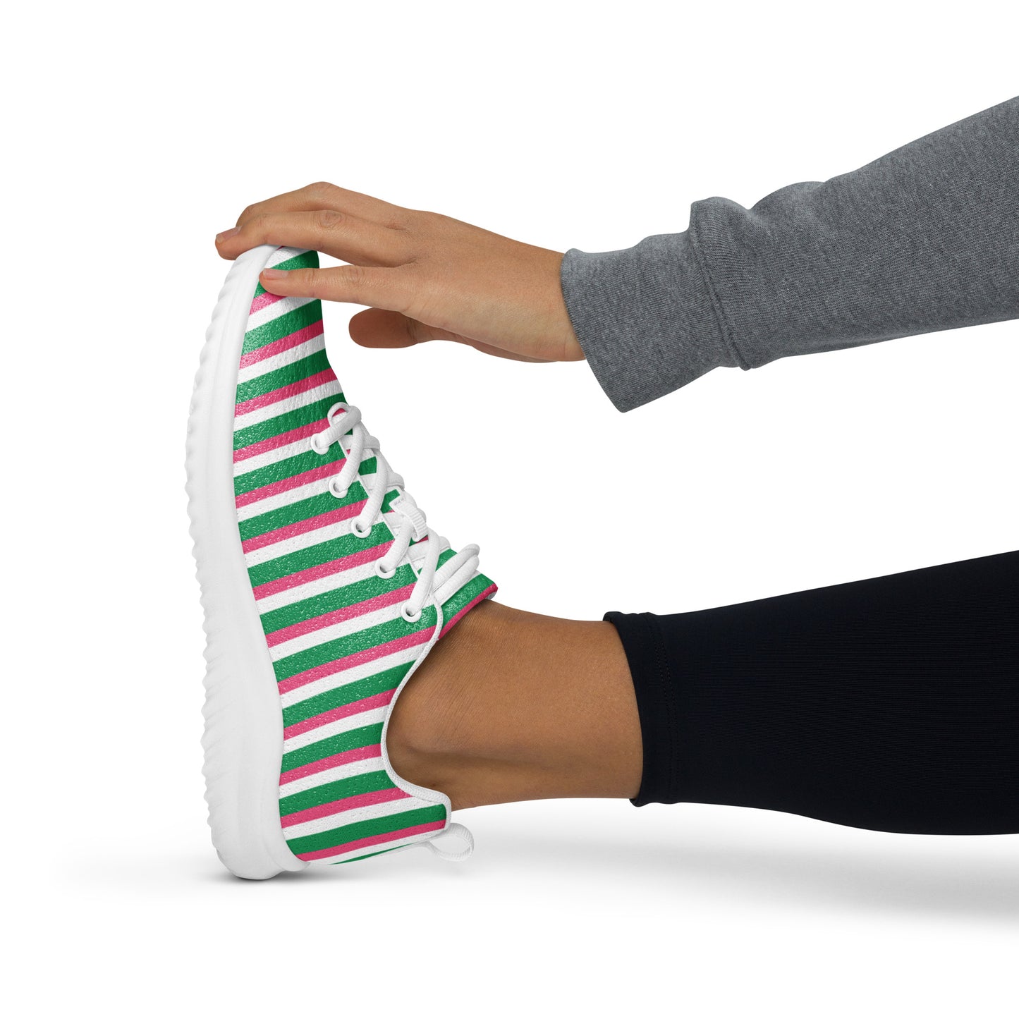 Raspberry Pink and Green Stripe Sneakers