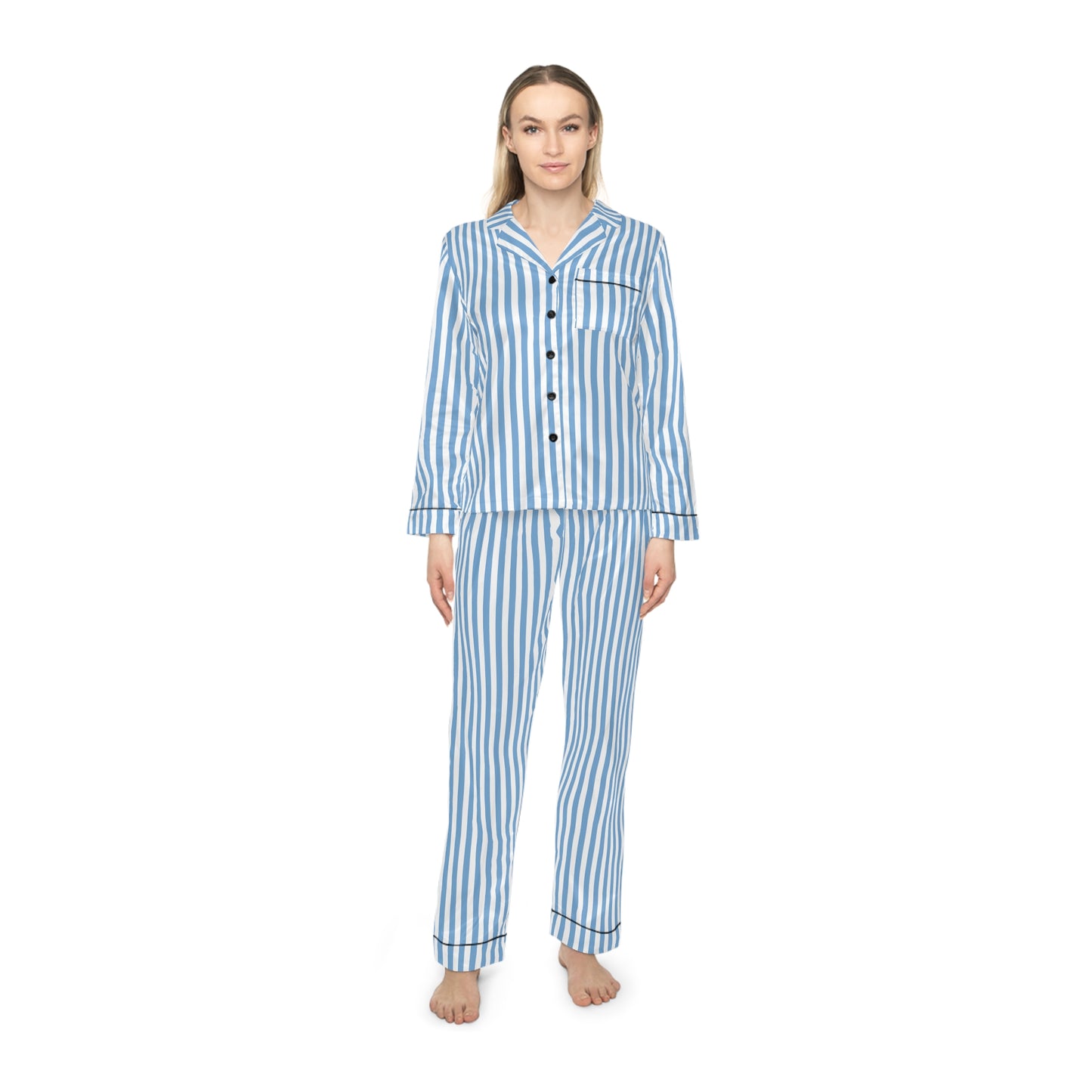 Blue and White Stripe Satin Pajamas