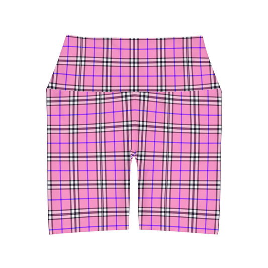 Pink Plaid High Waisted Yoga Shorts