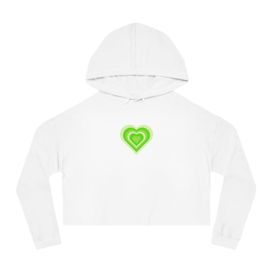 Green Y2K Heart Cropped Hooded Sweatshirt