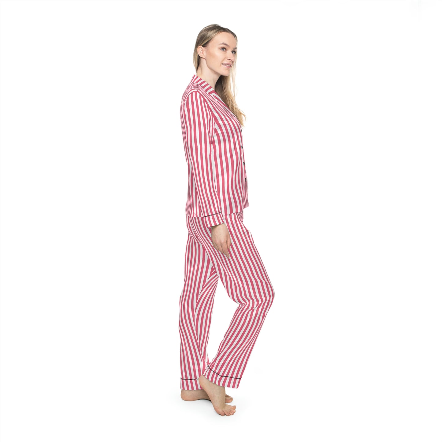 Pink and White Stripe Satin Pajamas