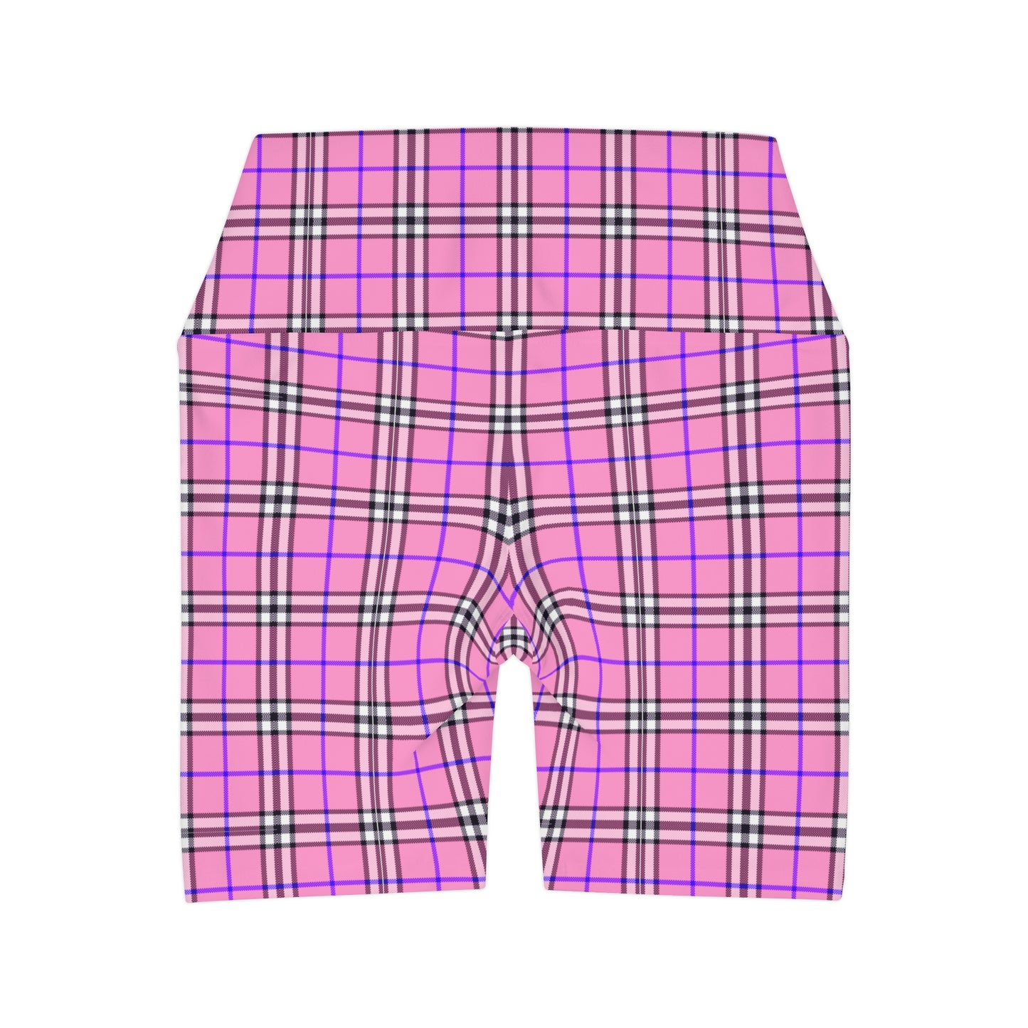 Pink Plaid High Waisted Yoga Shorts