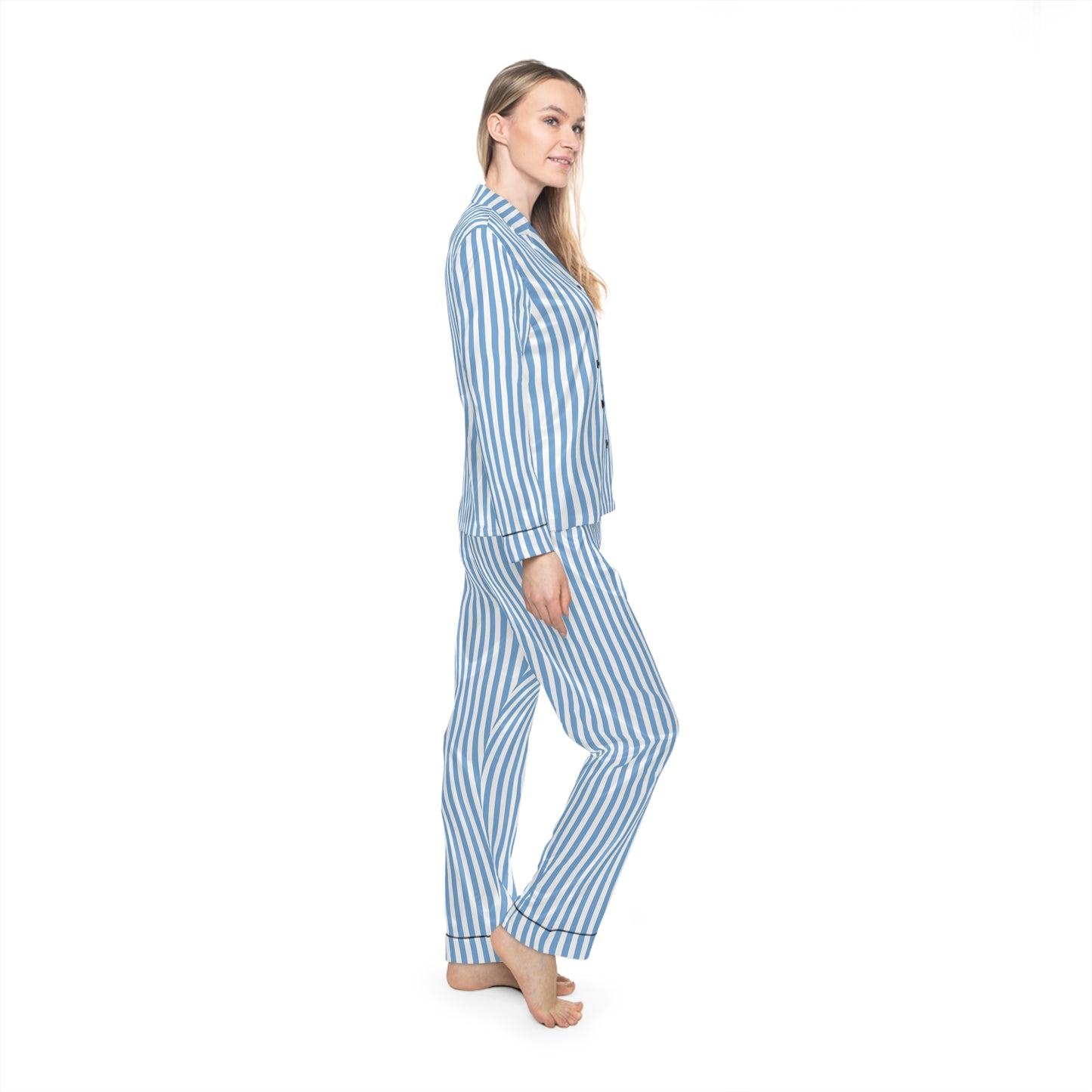 Blue and White Stripe Satin Pajamas