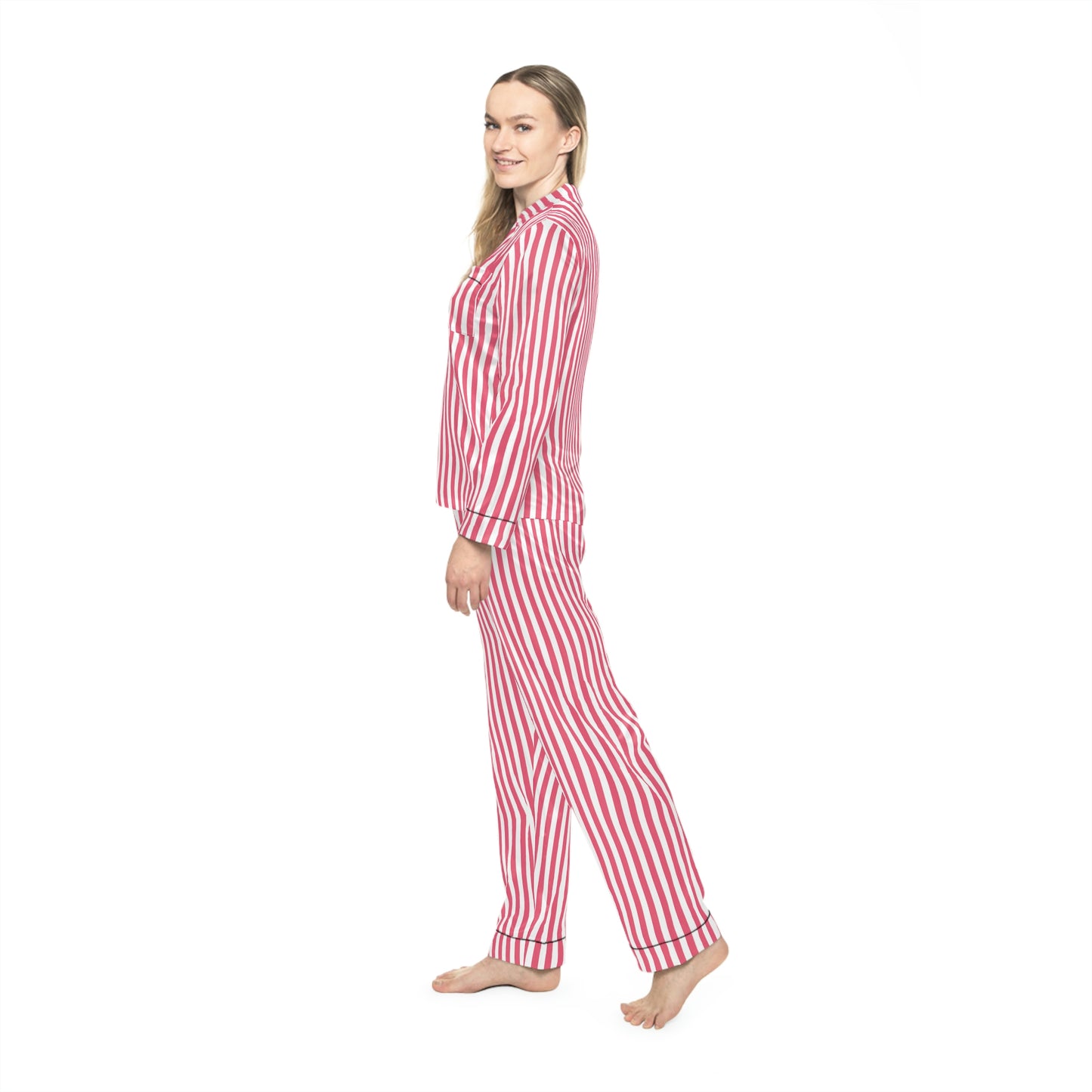 Pink and White Stripe Satin Pajamas