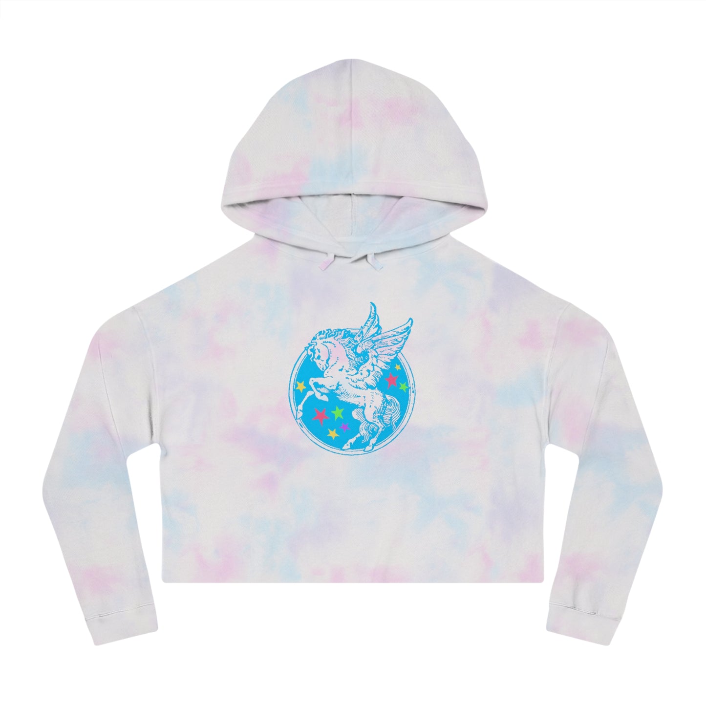 Blue Pegasus and Stars Cropped Hooded Sweatshirt